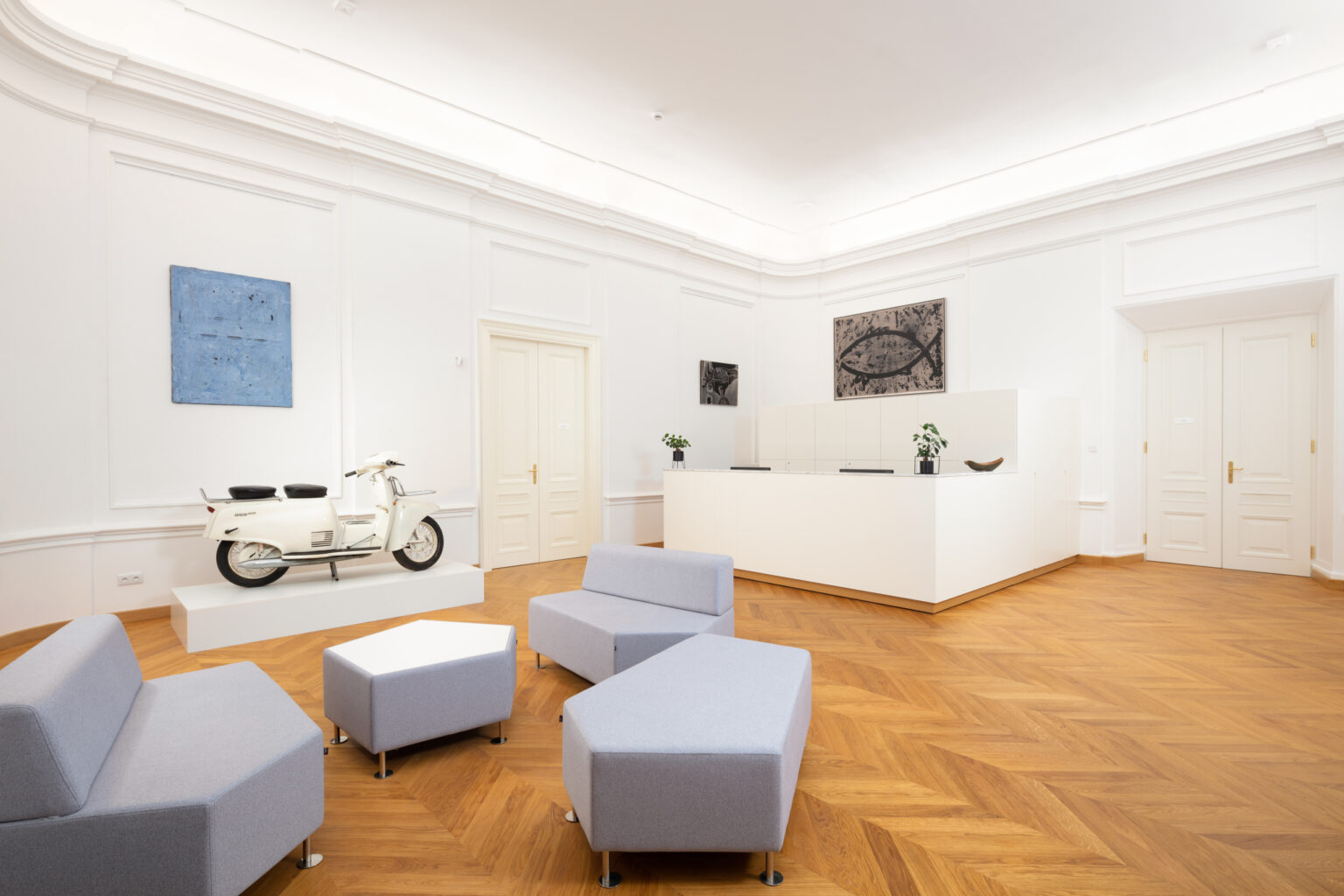 View of the modern furnished room with reception area.rooms